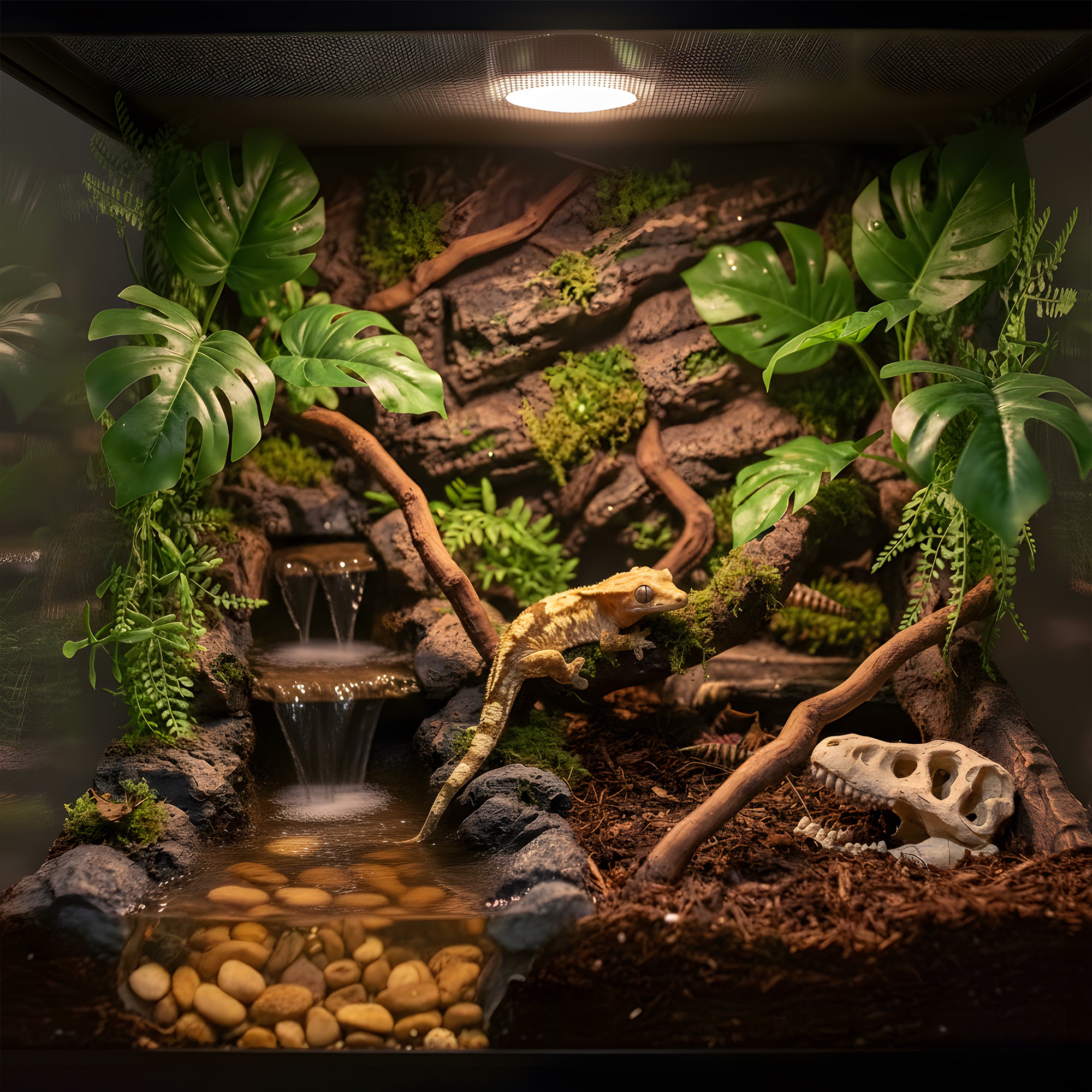 Mini T-Rex Skull Aquarium & Reptile Tank Decor – Small Dinosaur Fossil Hideout Ornament for Fish Tanks, Geckos, Hermit Crabs, and Terrariums – Resin Jurassic Decoration for Aquascape, Vivarium & Pet Habitat