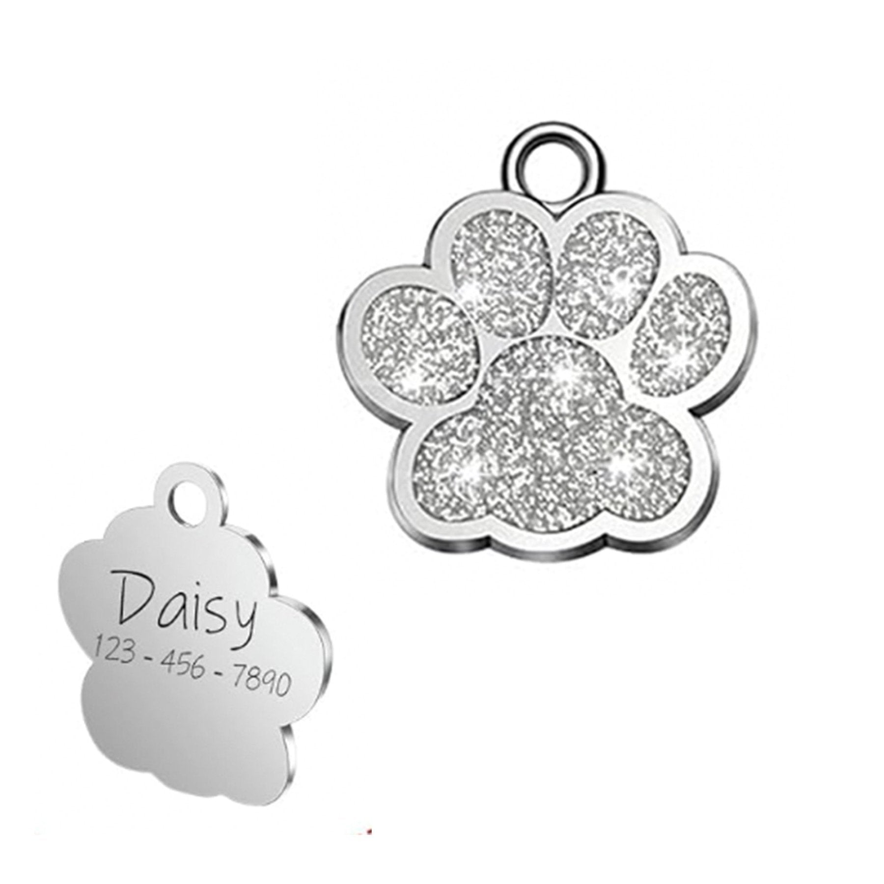 Custom Sparkly Paw Dog Tag – Personalized Glitter Pet ID with 2 Lines - Wild Pet Supply