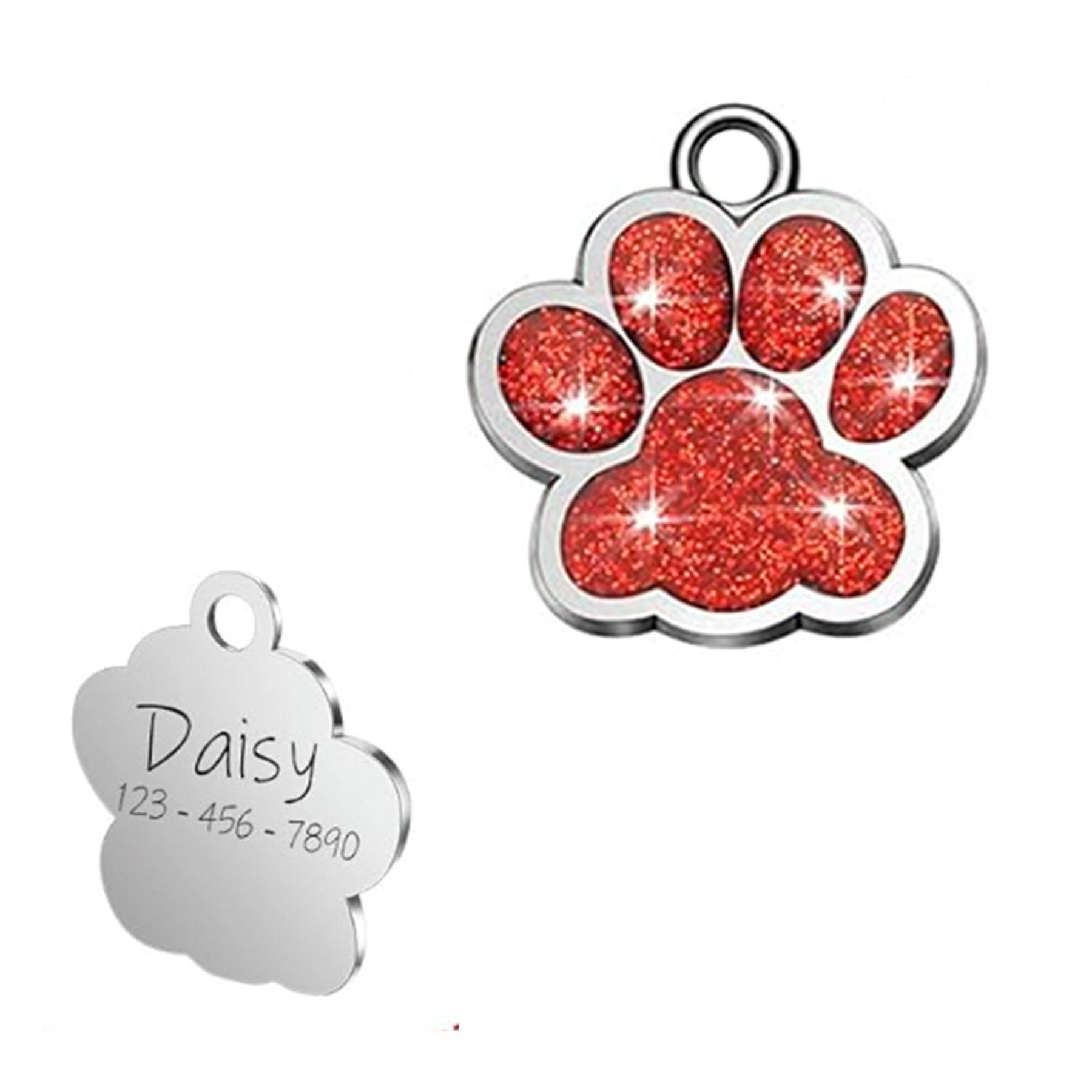 Custom Sparkly Paw Dog Tag – Personalized Glitter Pet ID with 2 Lines - Wild Pet Supply