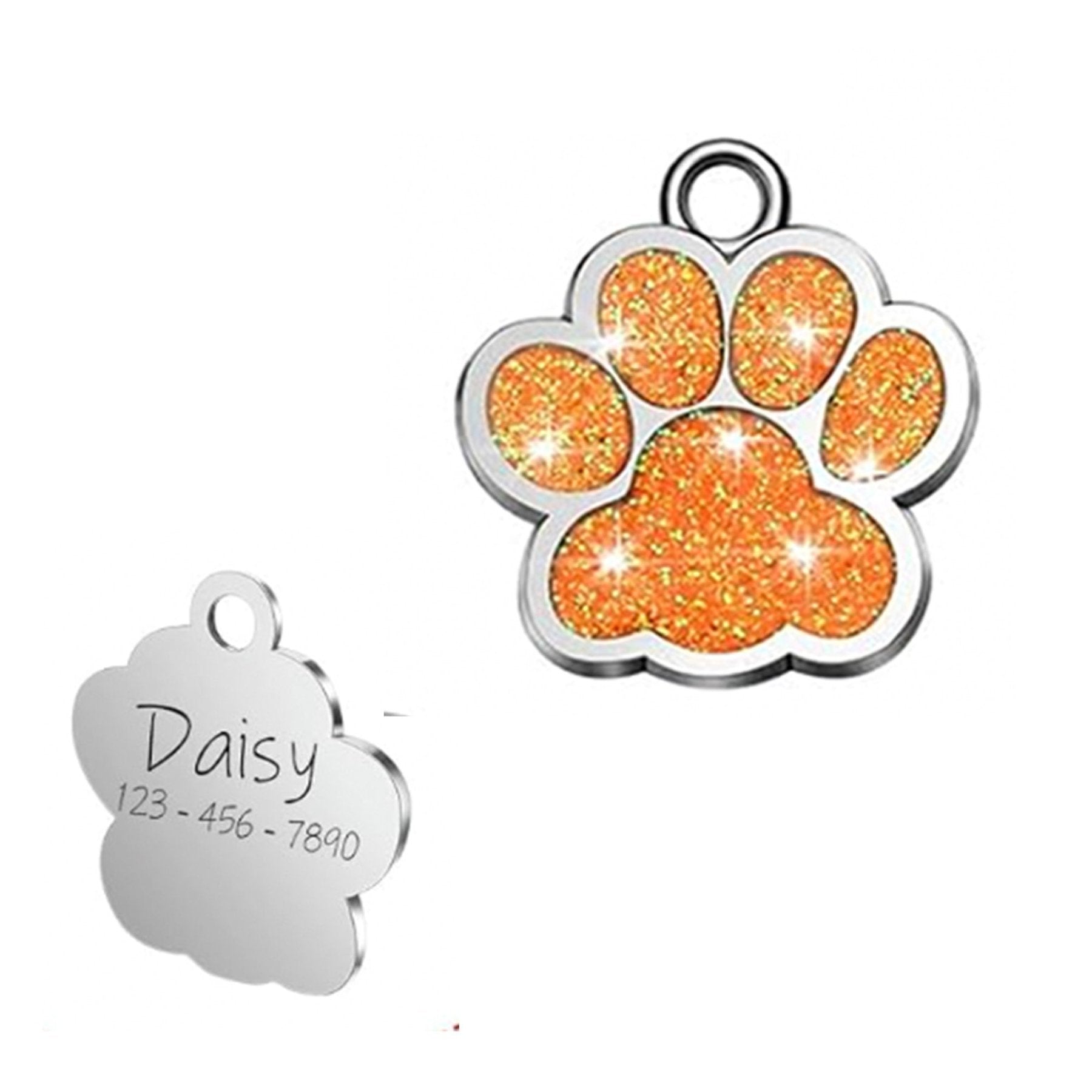 Custom Sparkly Paw Dog Tag – Personalized Glitter Pet ID with 2 Lines - Wild Pet Supply