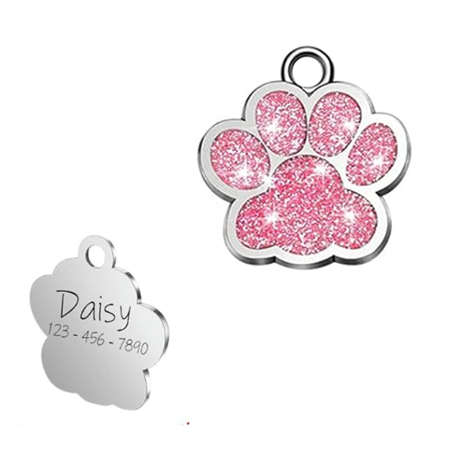 Custom Sparkly Paw Dog Tag – Personalized Glitter Pet ID with 2 Lines - Wild Pet Supply