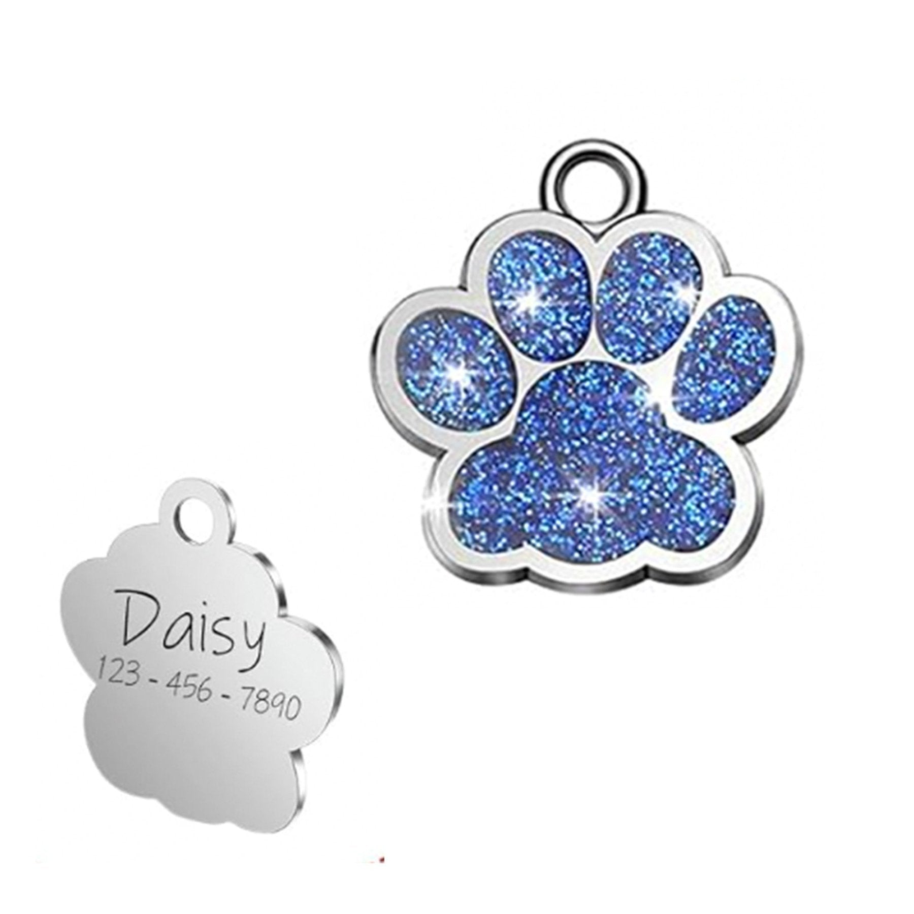 Custom Sparkly Paw Dog Tag – Personalized Glitter Pet ID with 2 Lines - Wild Pet Supply