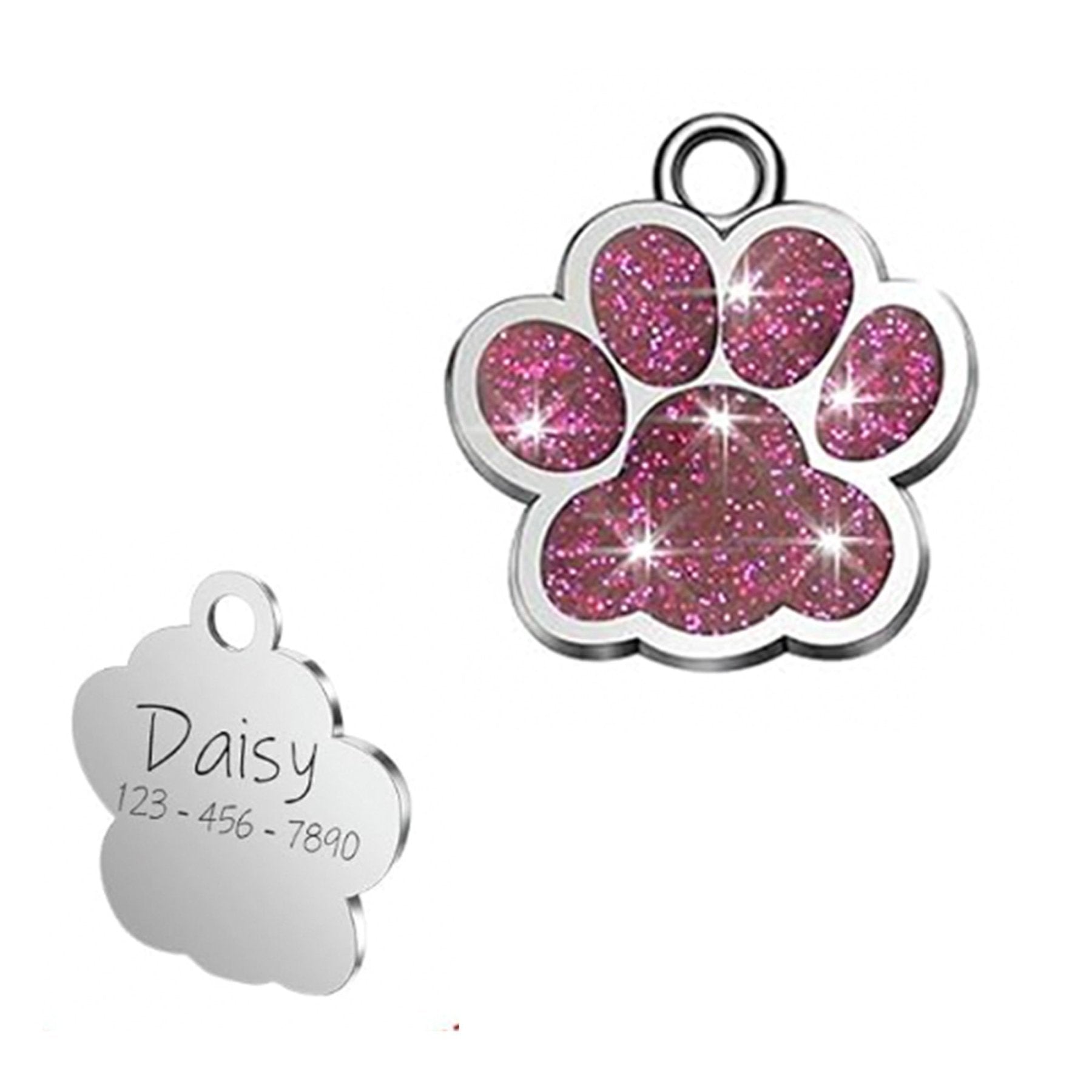 Custom Sparkly Paw Dog Tag – Personalized Glitter Pet ID with 2 Lines - Wild Pet Supply