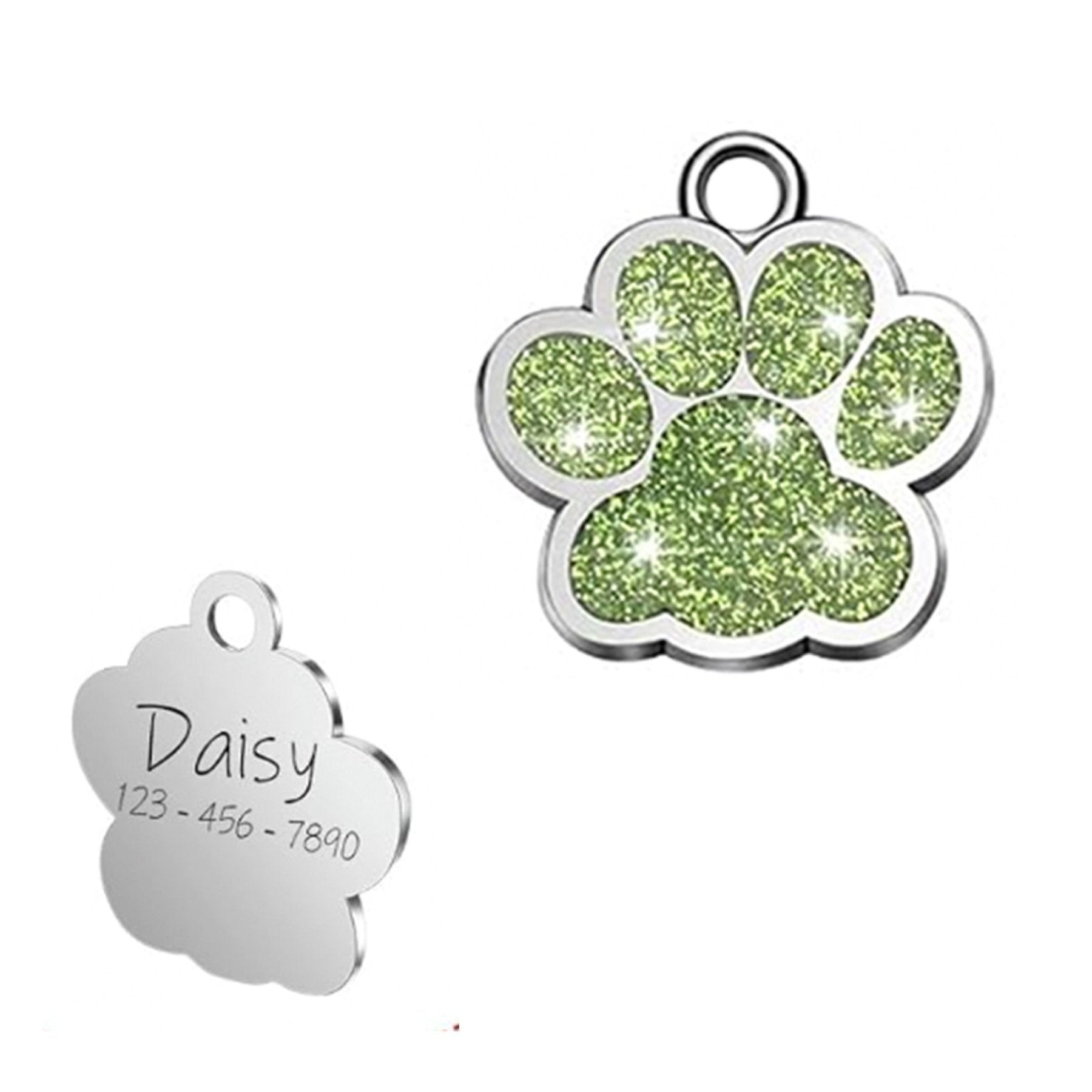 Custom Sparkly Paw Dog Tag – Personalized Glitter Pet ID with 2 Lines - Wild Pet Supply