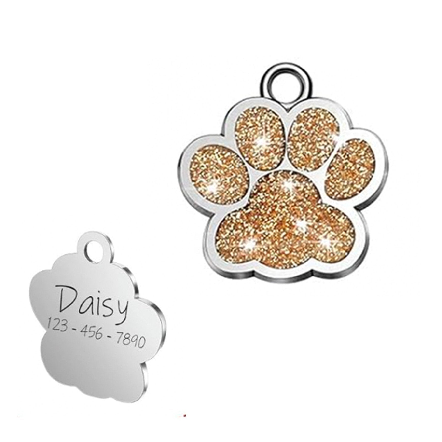 Custom Sparkly Paw Dog Tag – Personalized Glitter Pet ID with 2 Lines - Wild Pet Supply