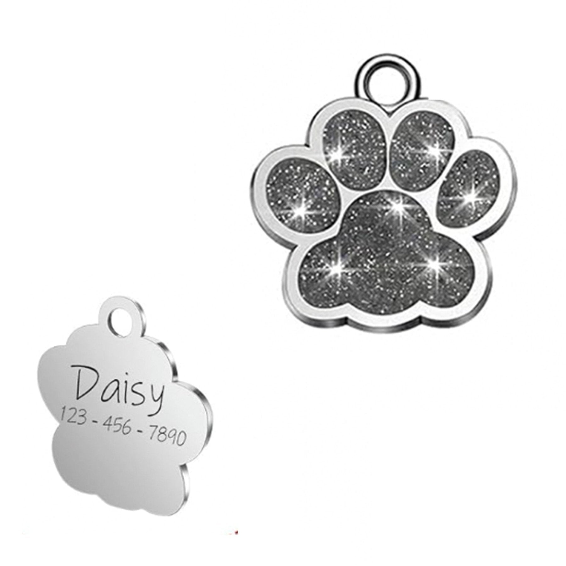 Custom Sparkly Paw Dog Tag – Personalized Glitter Pet ID with 2 Lines - Wild Pet Supply