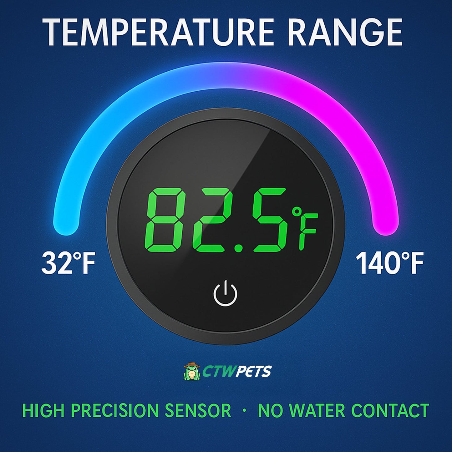 Digital Fish Tank Thermometer, LED Display, ±0.9°F Accuracy, for Aquarium, Fish, Axolotl, Turtle - Wild Pet Supply