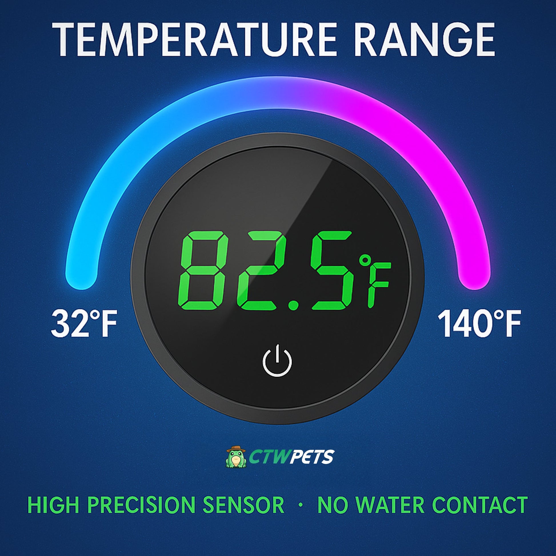 Digital Fish Tank Thermometer, LED Display, ±0.9°F Accuracy, for Aquarium, Fish, Axolotl, Turtle - Wild Pet Supply