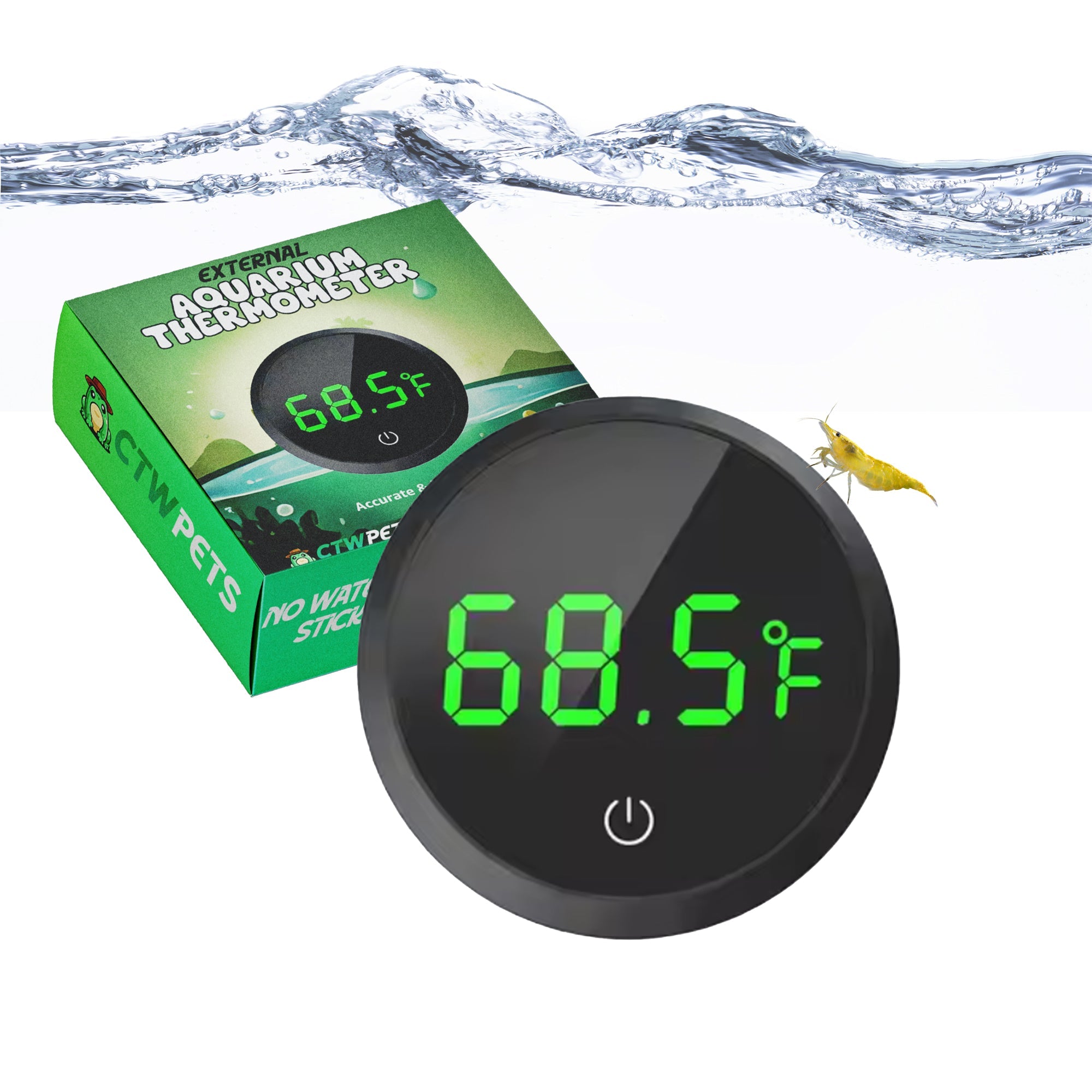 Digital Fish Tank Thermometer, LED Display, ±0.9°F Accuracy, for Aquarium, Fish, Axolotl, Turtle - Wild Pet Supply