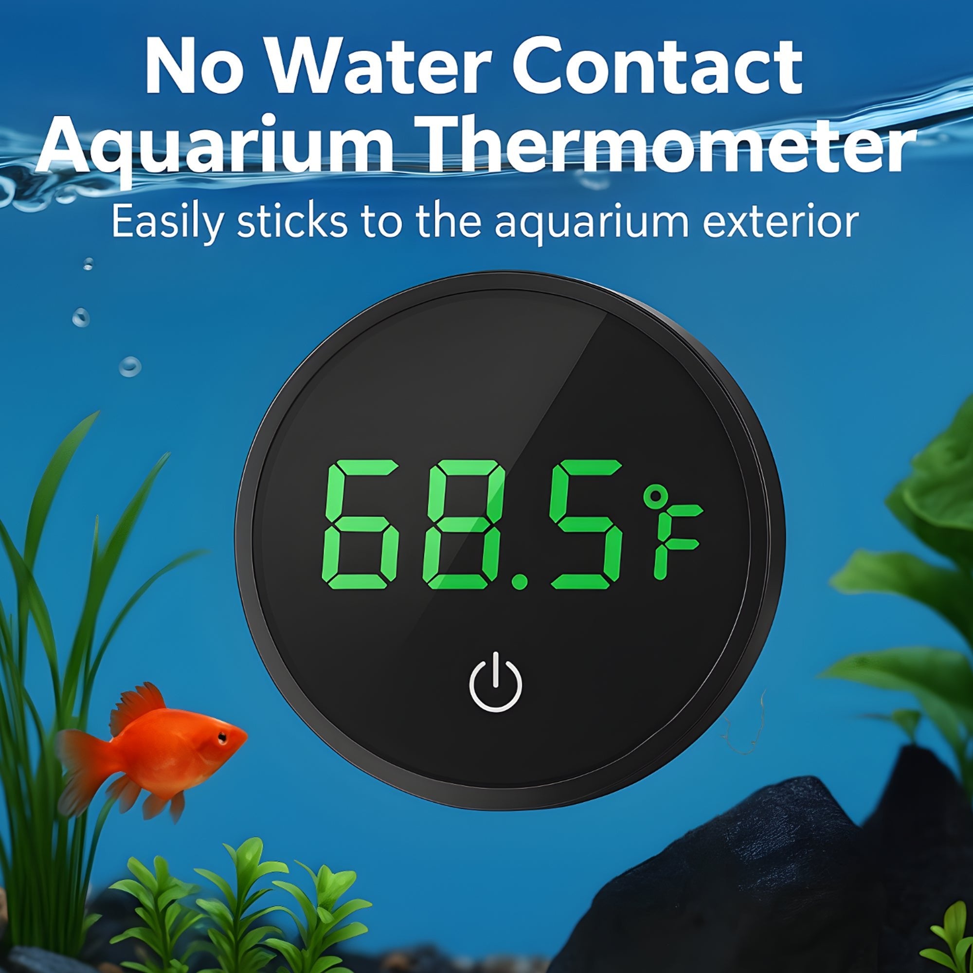 Digital Fish Tank Thermometer, LED Display, ±0.9°F Accuracy, for Aquarium, Fish, Axolotl, Turtle - Wild Pet Supply