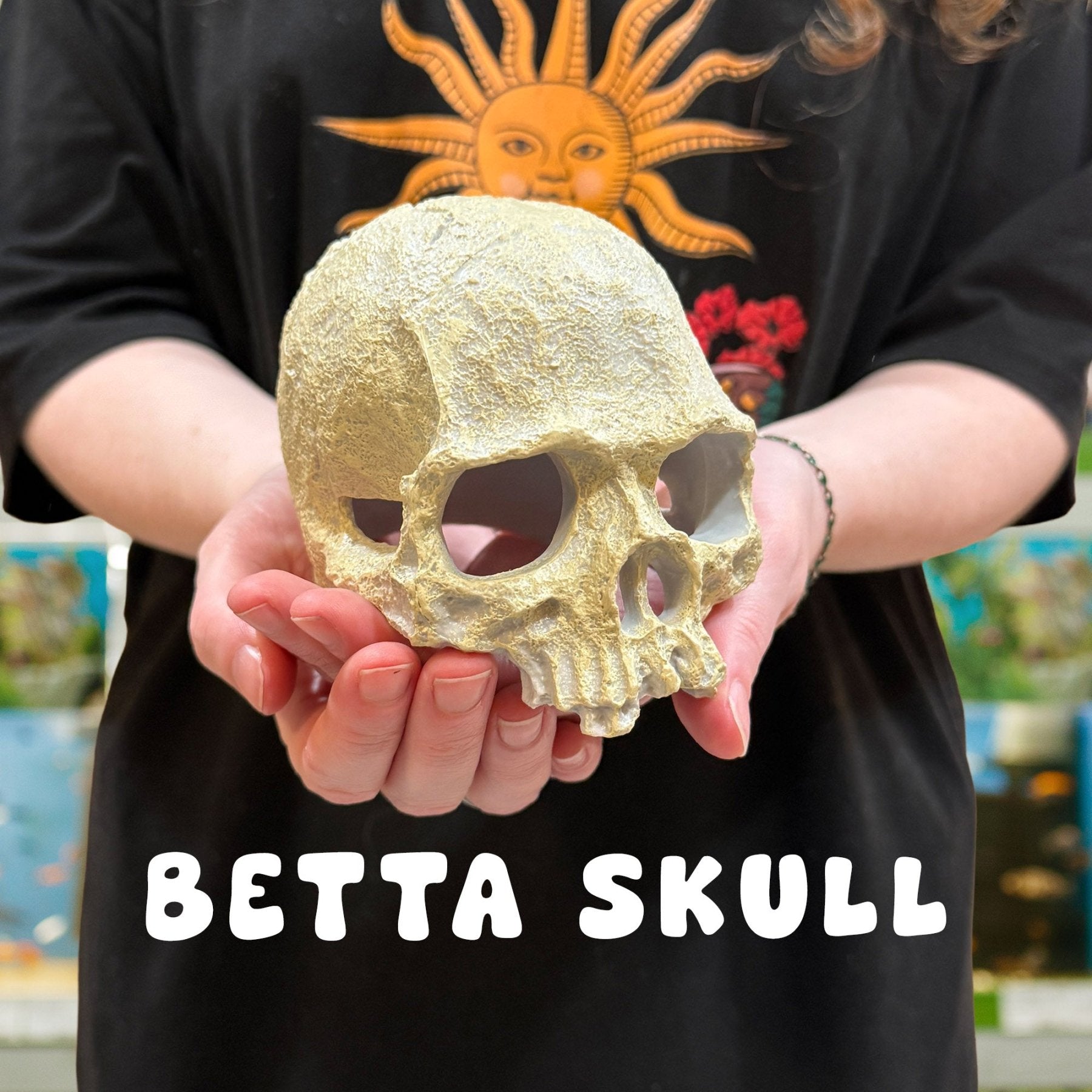 Human Skull Aquarium Decor – Resin Sinking Hide for Betta Fish, Shrimp & Small Aquatic Pets - Wild Pet Supply