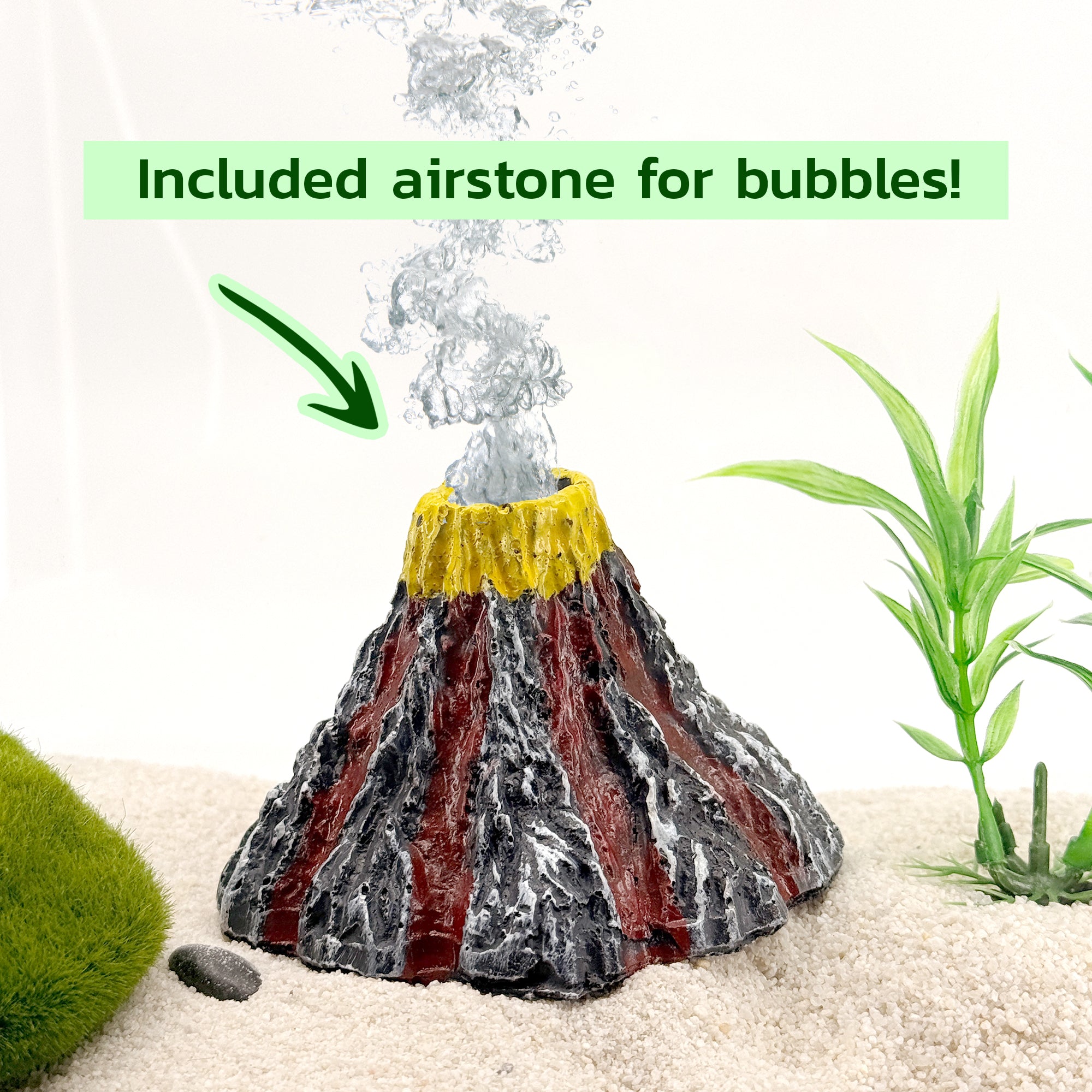 CTWPets Aquarium Volcano Ornament with Bubbler, 2.6 x 4 inches, Fish Tank Decoration with Air Stone and Tubing